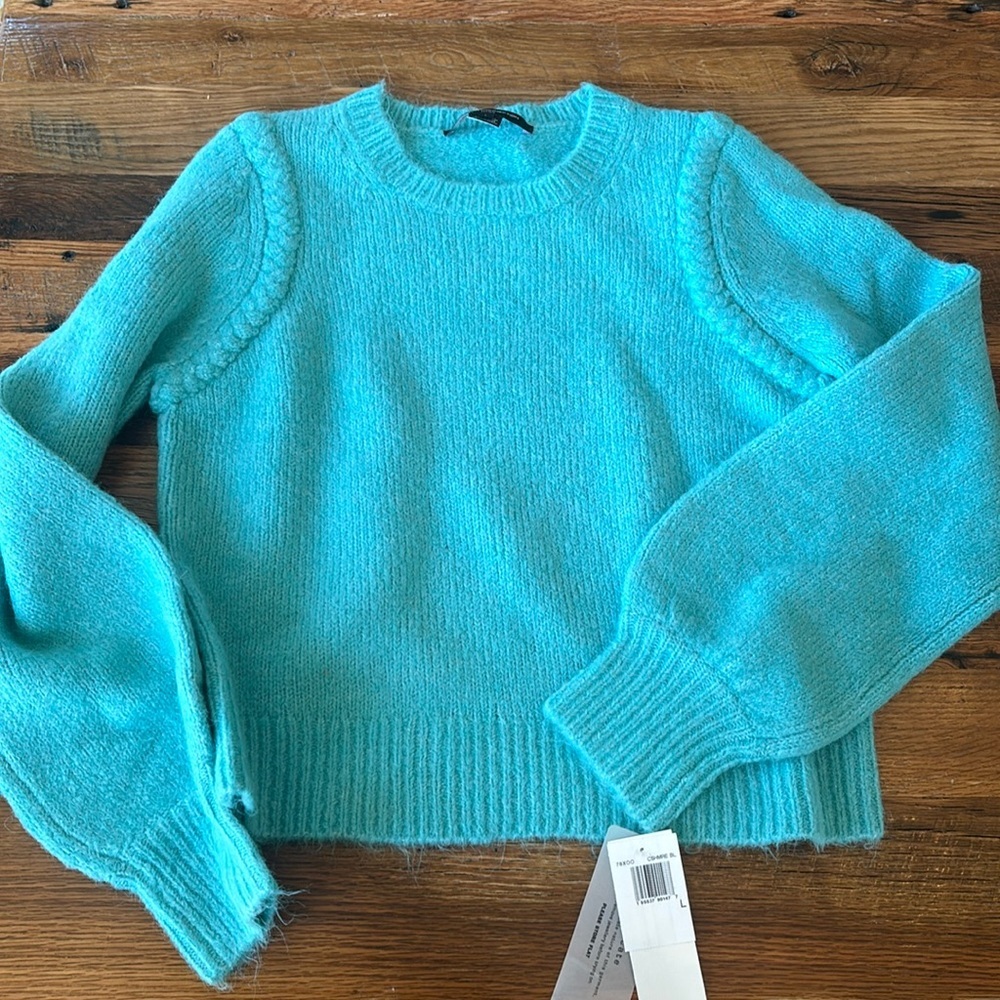 FRENCH CONNECTION CREW NECK SWEATER WOMENS L BLUE COZY NWT